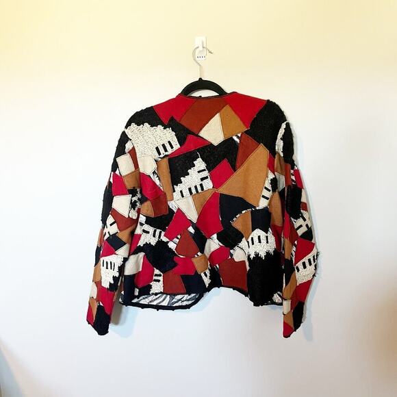 Coldwater creek patchwork mixed print wool‎ blend cardigan jacket women’s medium - Picture 2 of 10